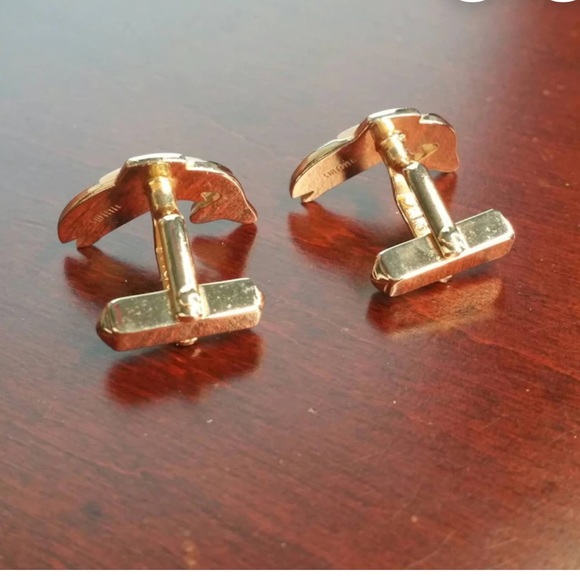 Swank salmon gold plated cufflinks with pearl stone and money clip - Picture 3 of 7